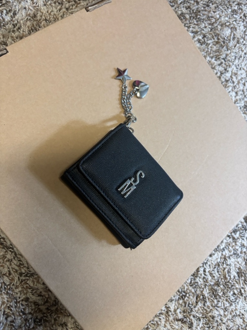 Steve Madden Black Mini Wallet with Star & Heart Charm